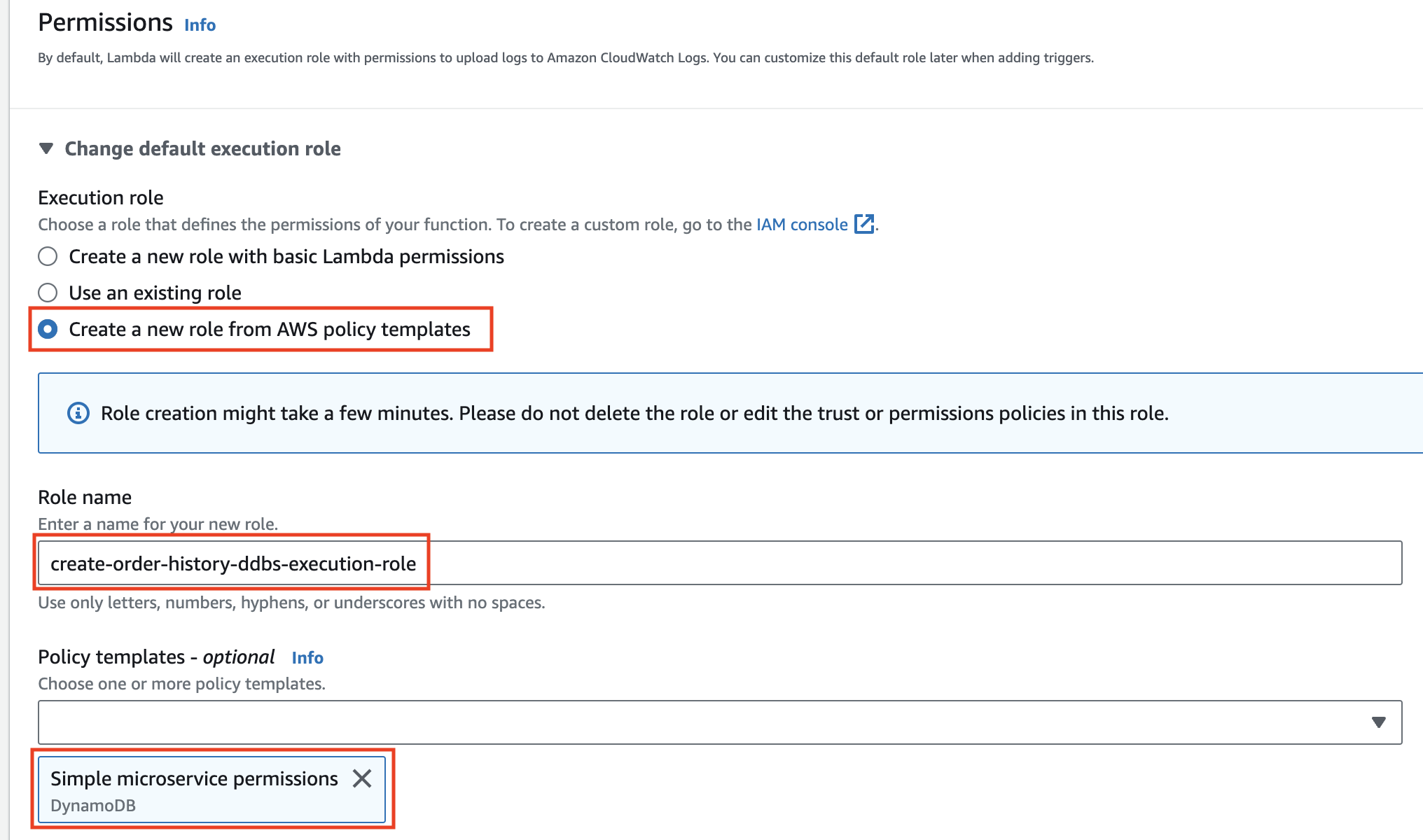 AWS Lambda function creation wizard